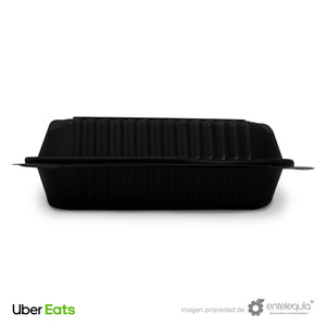 Almeja Rectangular de Fécula de Maíz Negra UberEats- Desechables Biodegradable Entelequia 400 pzas
