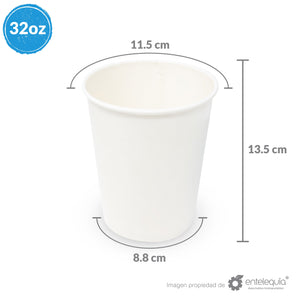 Contenedor para Sopa 32oz Papel Blanco - Desechable Biodegradable Entelequia 500 pzas