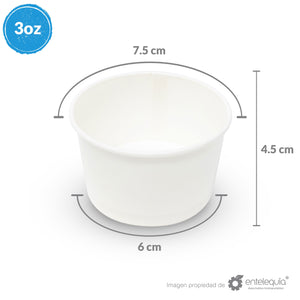 Contenedor para Helado 3oz Papel Blanco CB3oz - Desechable Biodegradable Entelequia