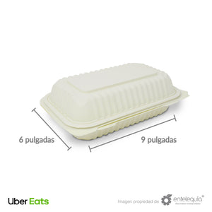 Almeja Rectangular de Fécula de Maíz Blanca UberEats- Desechables Biodegradable Entelequia 400 pzas