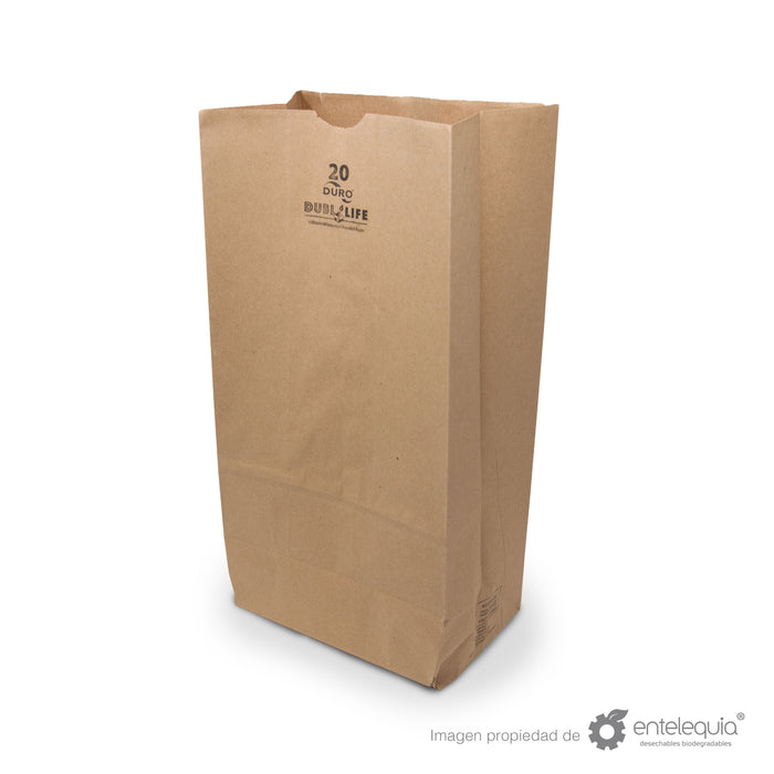 Bolsa de Kraft #20 - Desechable Biodegradable Entelequia 500 pzas