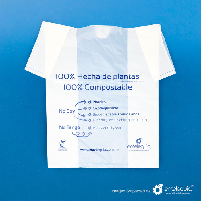 Bolsa Camiseta Compostable BCCE - Desechable Biodegradable Entelequia 1,000 pzas